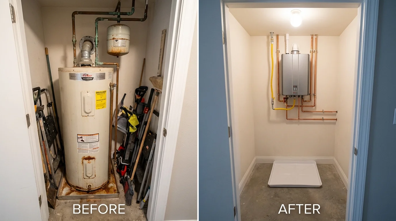 Tank water heater versus wall-mounted tankless unit comparison for Lake Jackson, TX homeowners